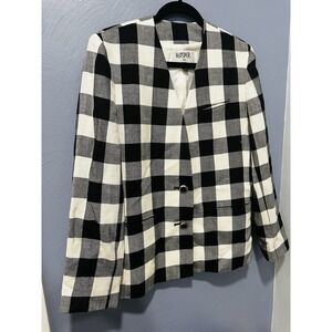 Kasper Black/off White Buffalo Plaid Check Jacket Blazer Front Buttons Sz 6